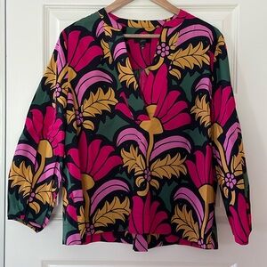 J.Crew Open V-neck cotton poplin top in Ratti® grandi fiori